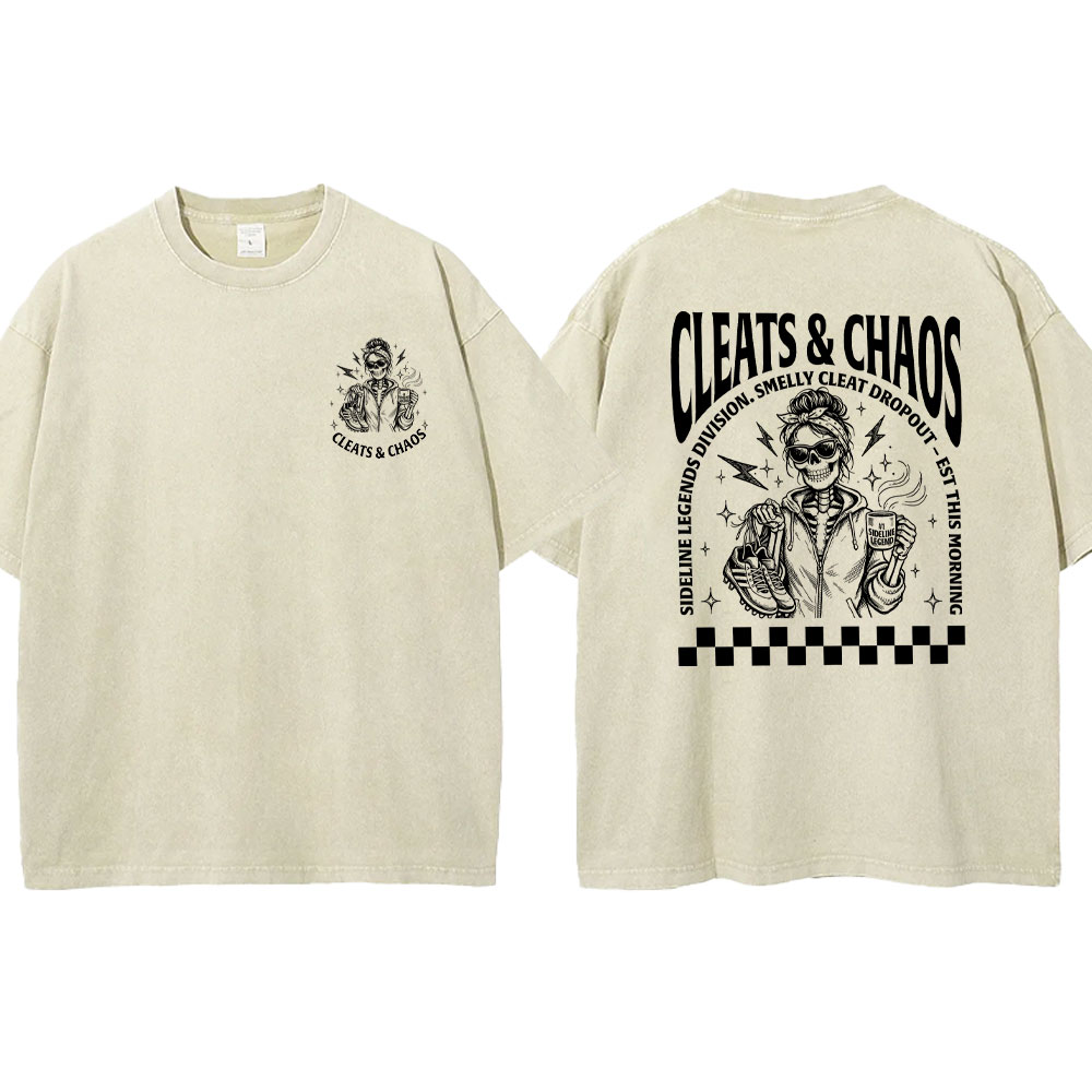 Cleats Chaos Soccer Mom Skull Washed T-shirt