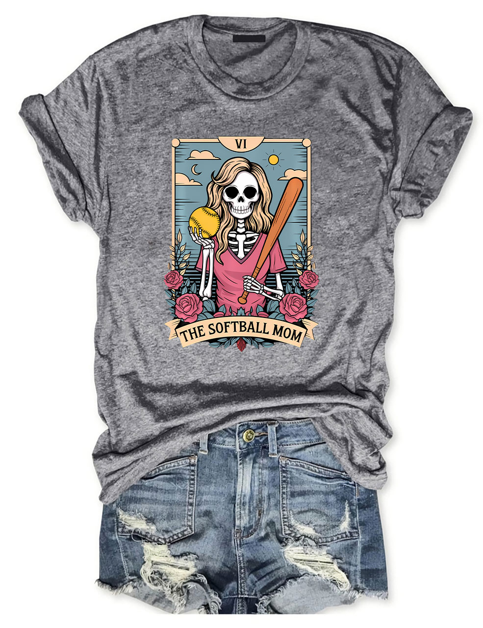 Funny Skeleton Softball Mom Tarot Card T-shirt
