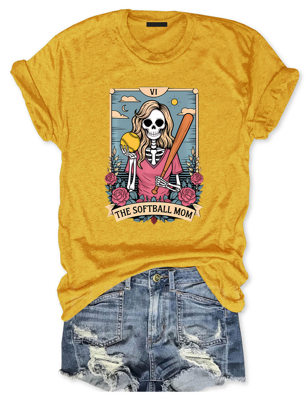 Funny Skeleton Softball Mom Tarot Card T-shirt
