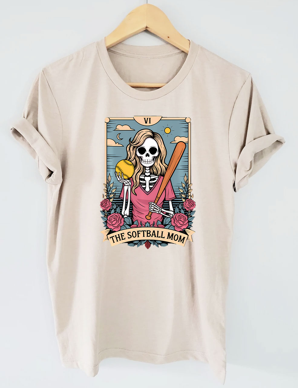 Funny Skeleton Softball Mom Tarot Card T-shirt
