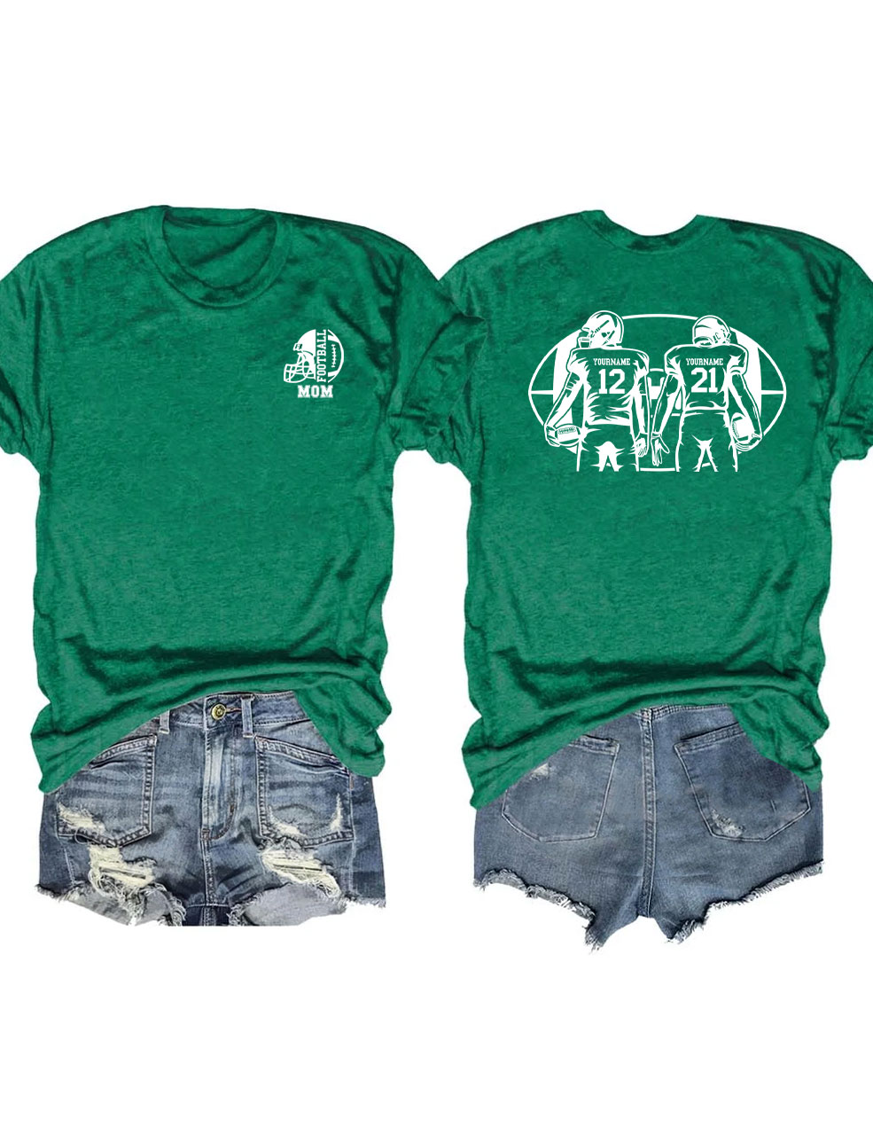 2 Players Custom Football Mom T-shirt