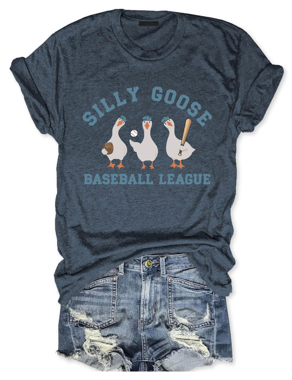 Embroidery Funny Silly Goose Baseball T-shirt