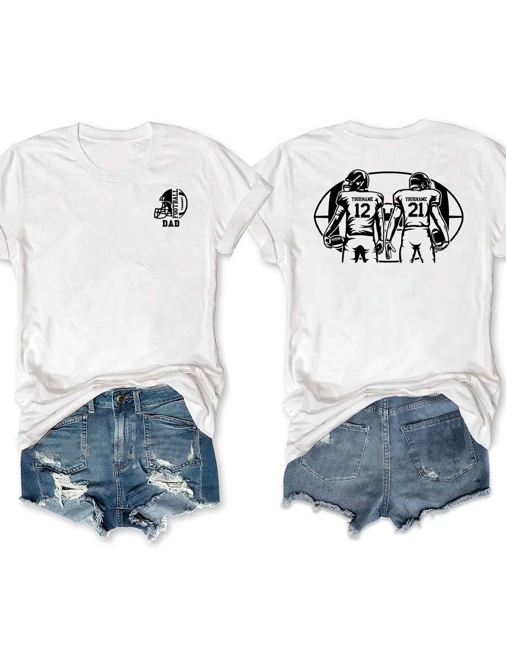 2 Players Custom Football Dad T-shirt