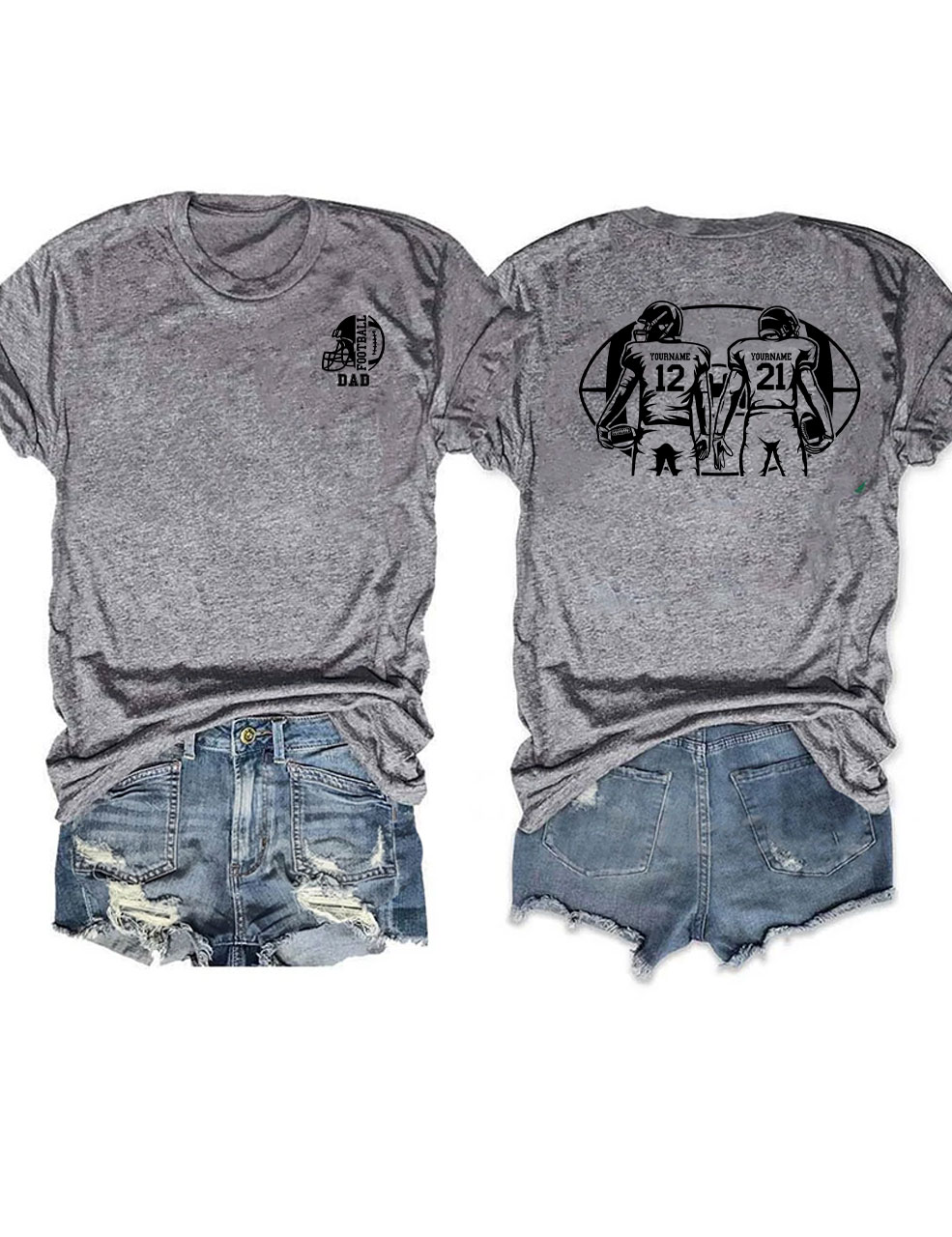 2 Players Custom Football Dad T-shirt