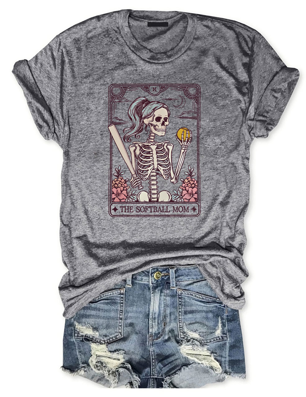 Funny Skeleton Softball Mom Tarot Card T-shirt