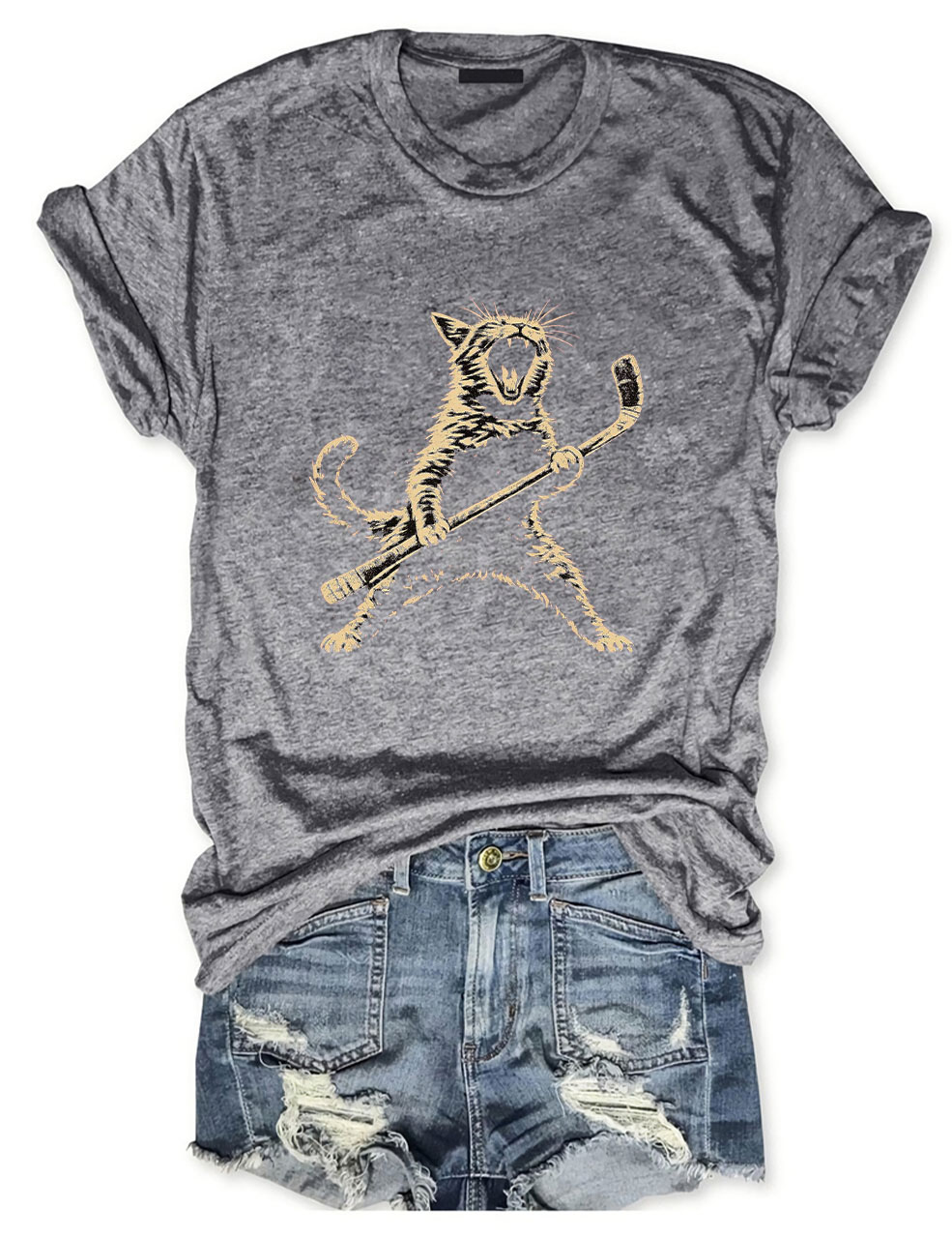 Cat, Playing, Ice, Hockey Funny T-shirt