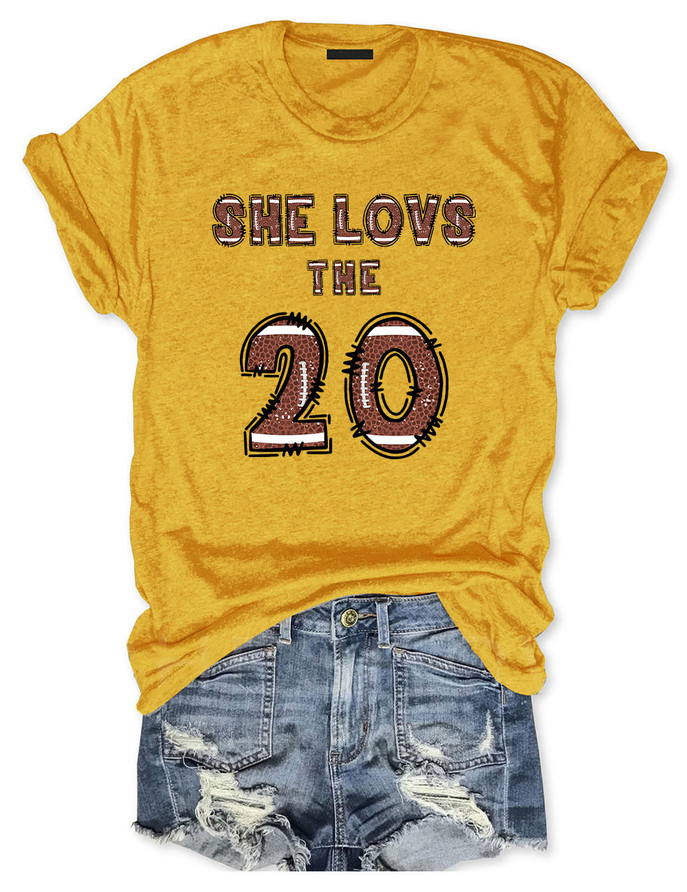 She Loves The Football Custom Number T-shirt