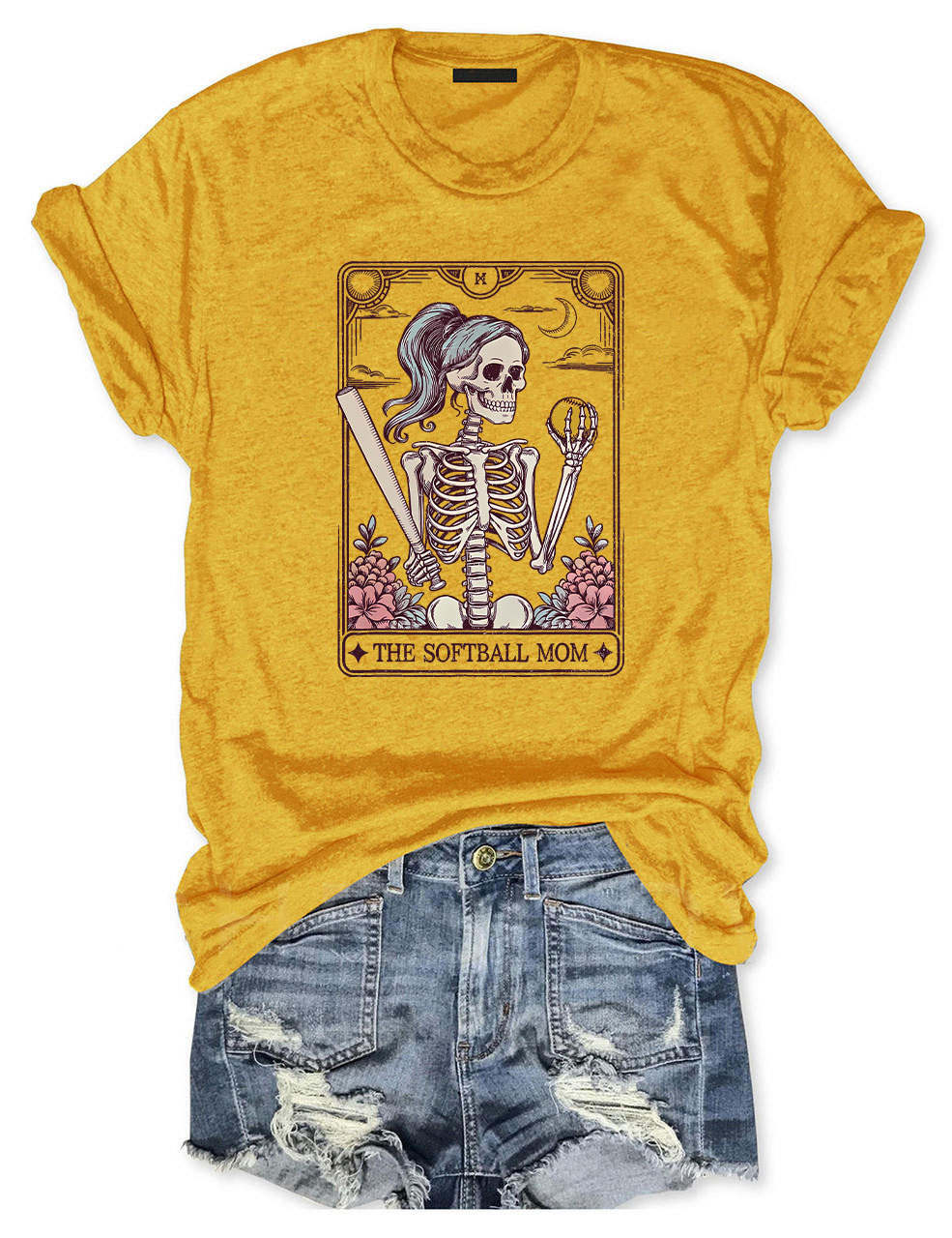 Funny Skeleton Softball Mom Tarot Card T-shirt