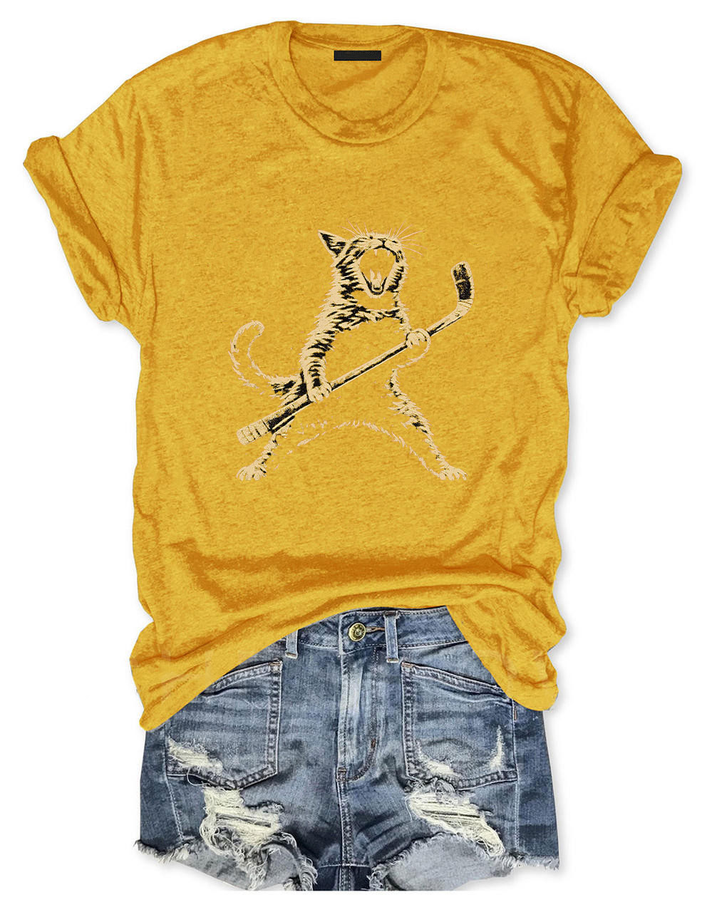 Cat, Playing, Ice, Hockey Funny T-shirt