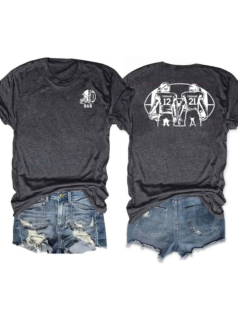 2 Players Custom Football Dad T-shirt