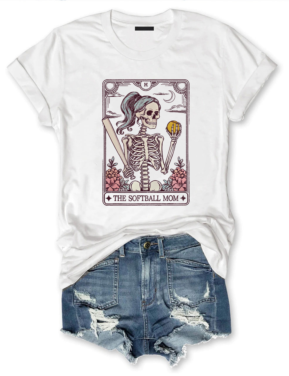 Funny Skeleton Softball Mom Tarot Card T-shirt