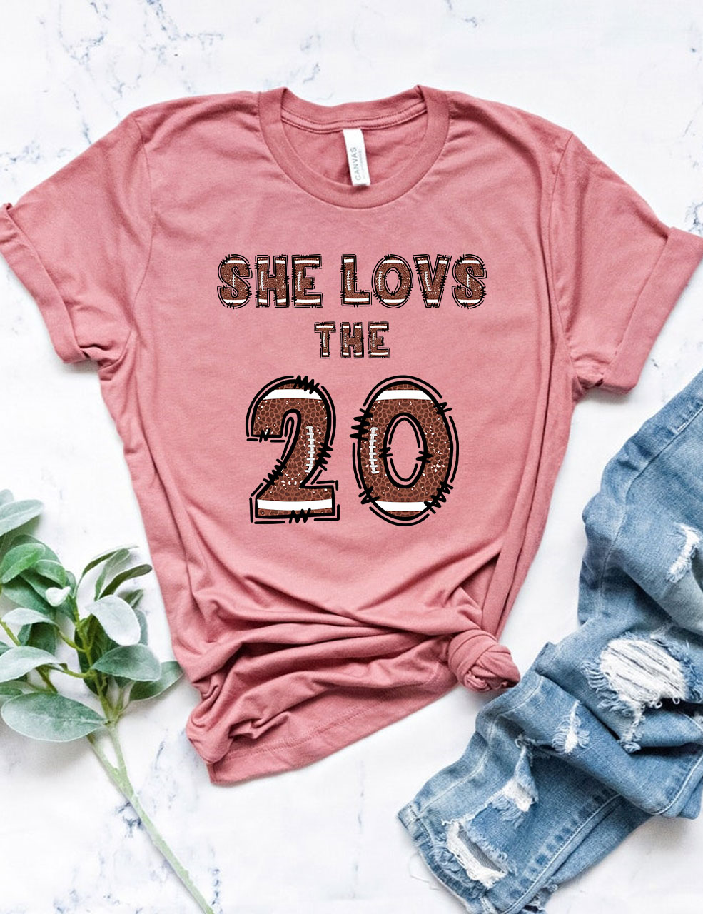 She Loves The Football Custom Number T-shirt