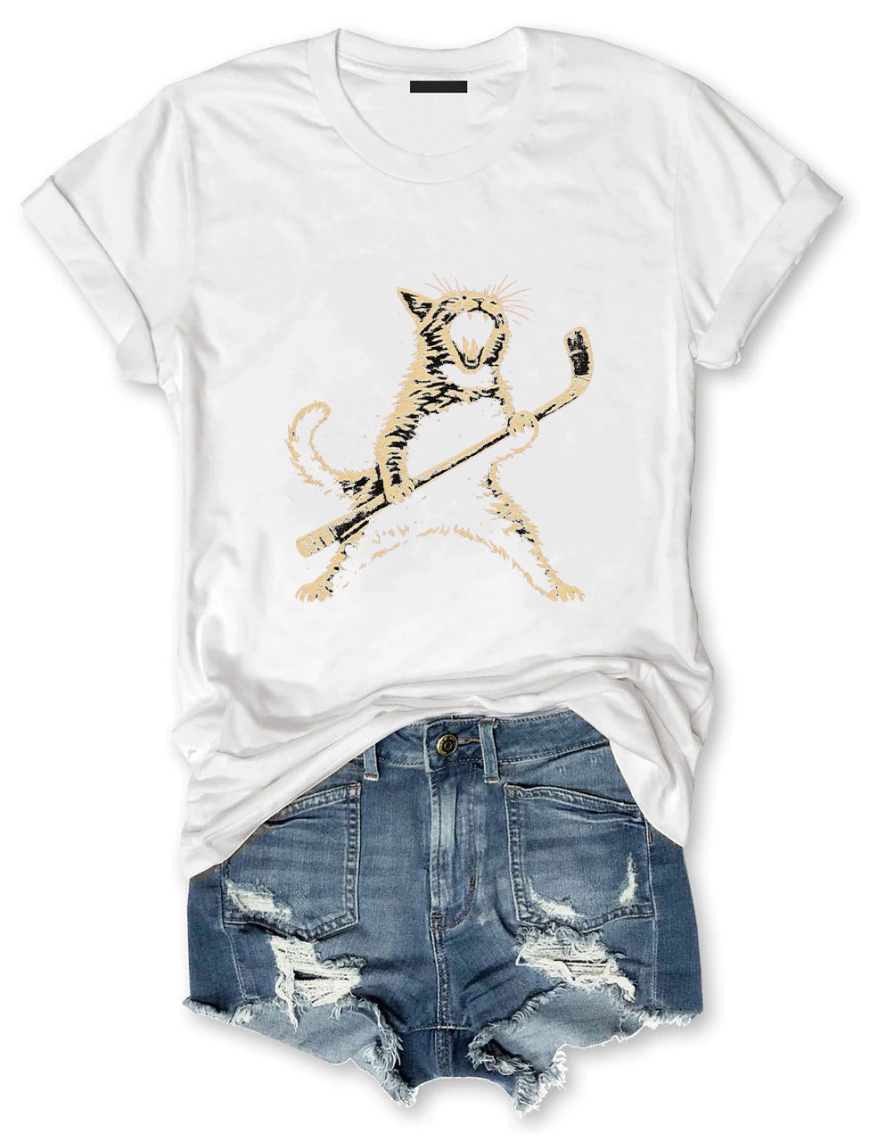 Cat, Playing, Ice, Hockey Funny T-shirt
