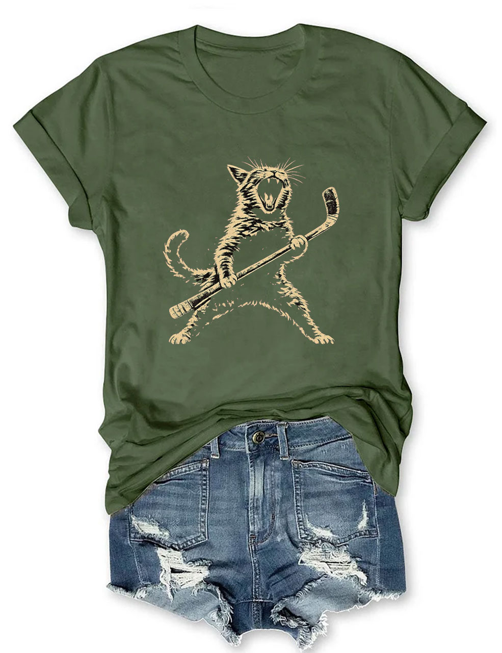 Cat, Playing, Ice, Hockey Funny T-shirt