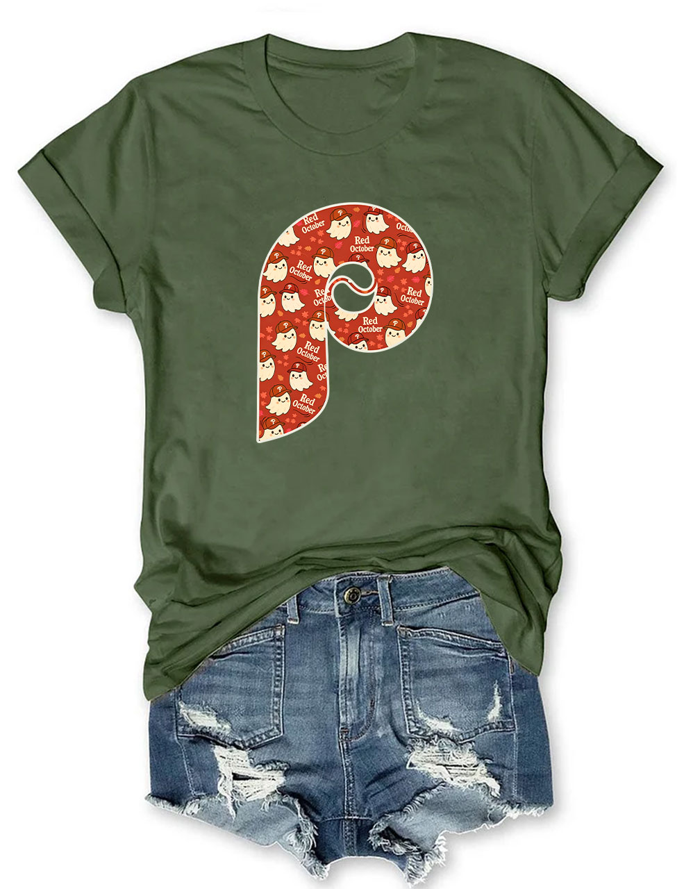 Retro Phillies "Red October" Ghost Baseball T-Shirt