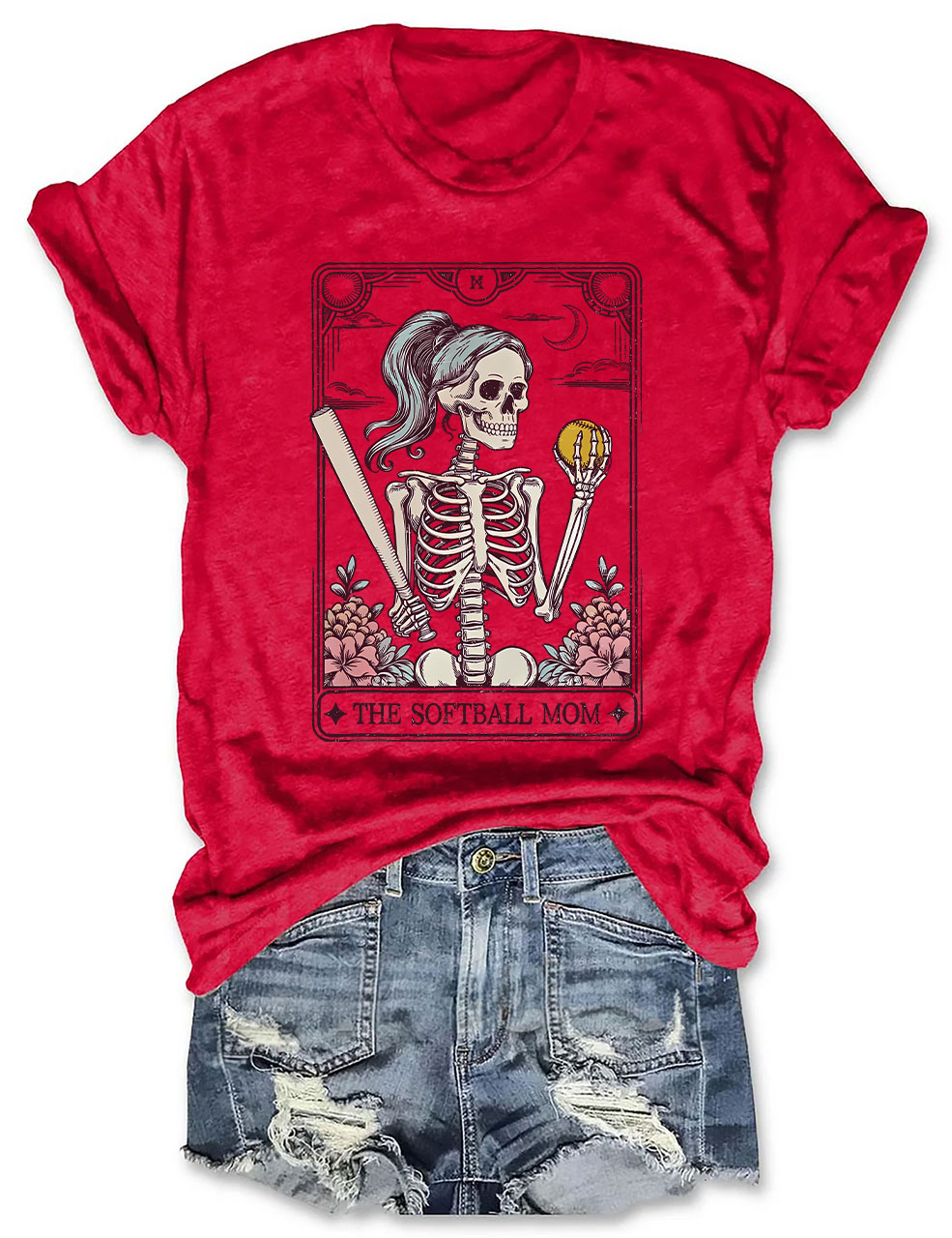 Funny Skeleton Softball Mom Tarot Card T-shirt