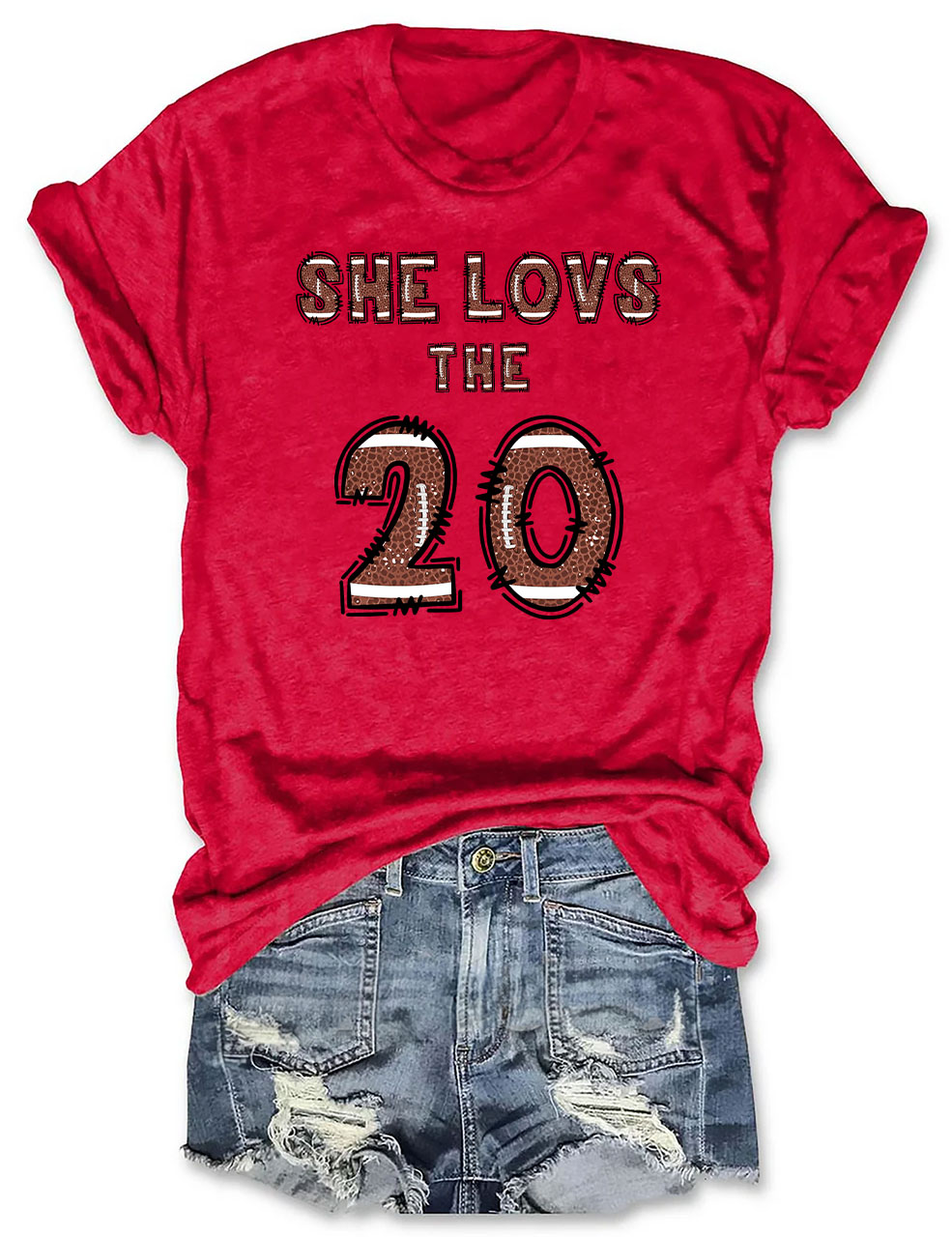 She Loves The Football Custom Number T-shirt