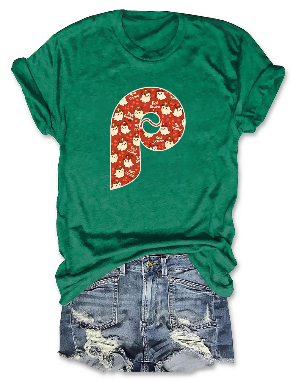 Retro Phillies "Red October" Ghost Baseball T-Shirt