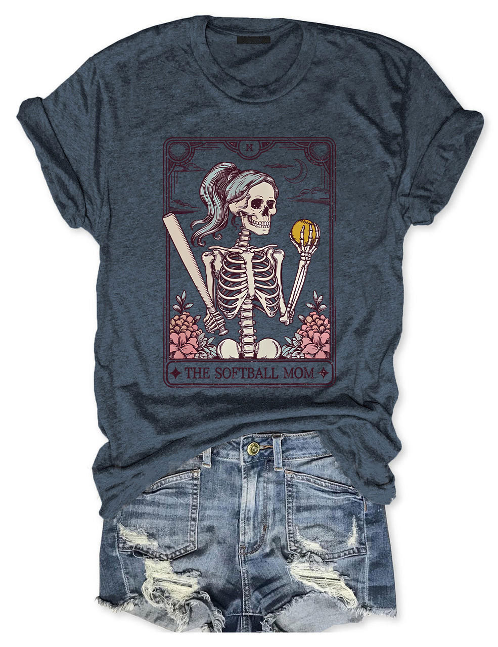 Funny Skeleton Softball Mom Tarot Card T-shirt
