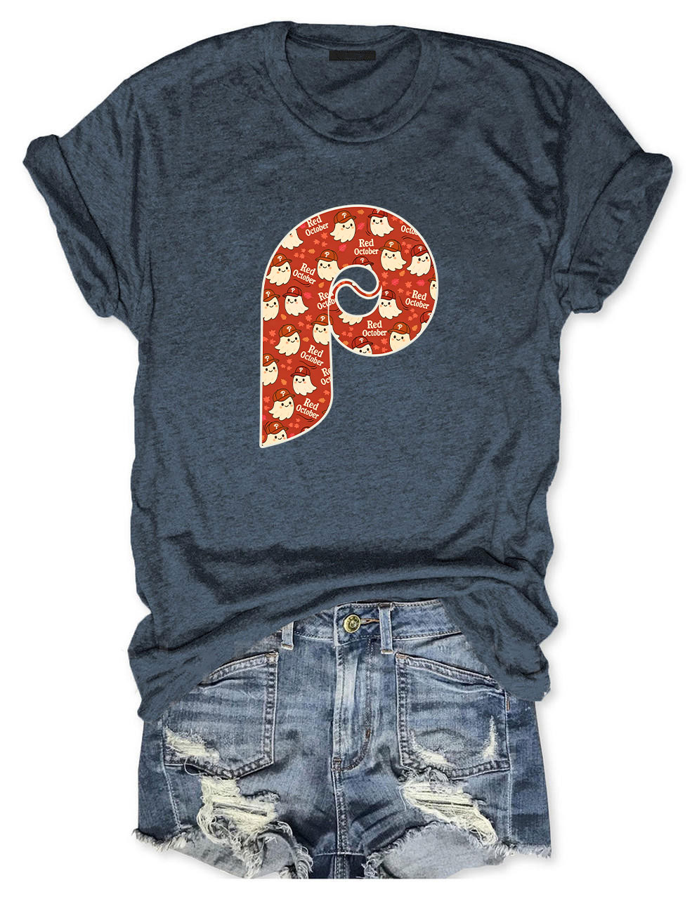 Retro Phillies "Red October" Ghost Baseball T-Shirt