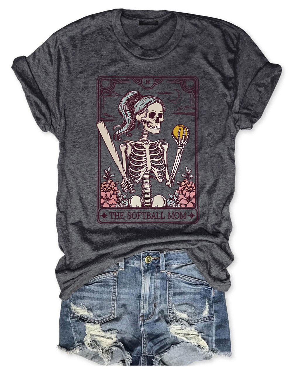 Funny Skeleton Softball Mom Tarot Card T-shirt