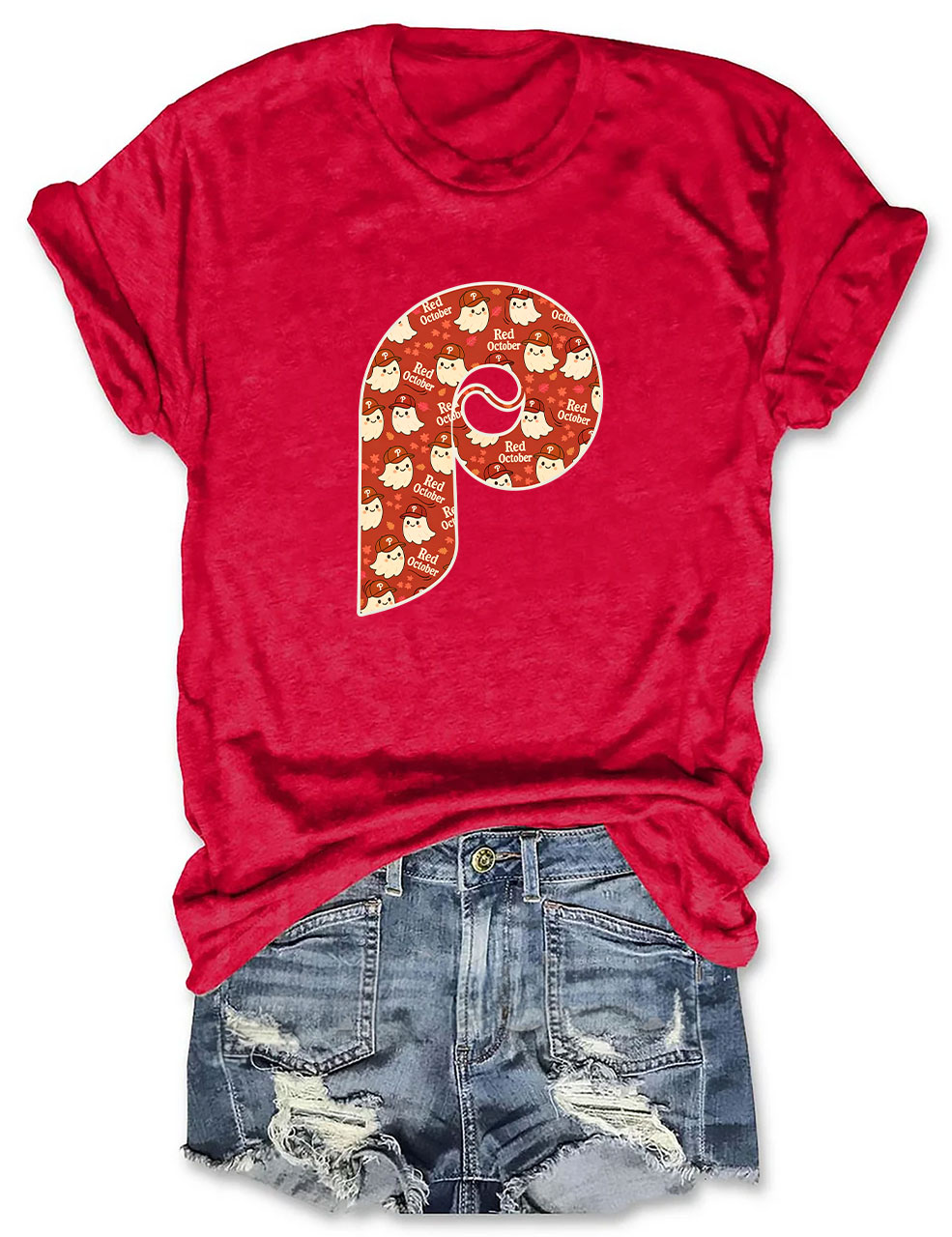 Retro Phillies "Red October" Ghost Baseball T-Shirt