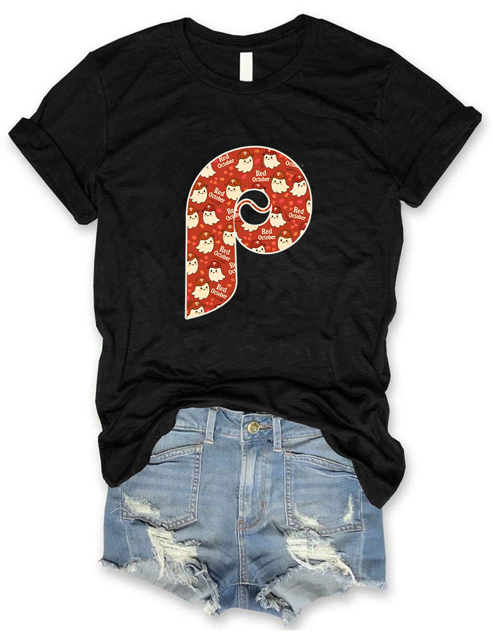 Retro Phillies "Red October" Ghost Baseball T-Shirt