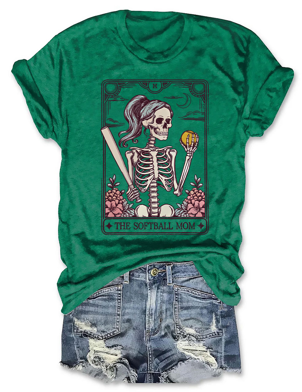Funny Skeleton Softball Mom Tarot Card T-shirt