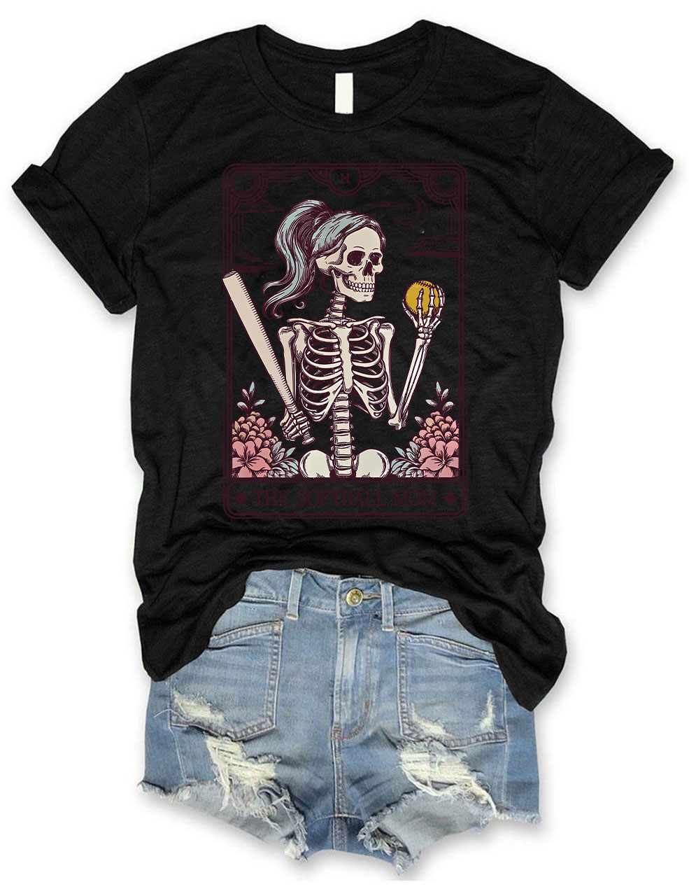 Funny Skeleton Softball Mom Tarot Card T-shirt