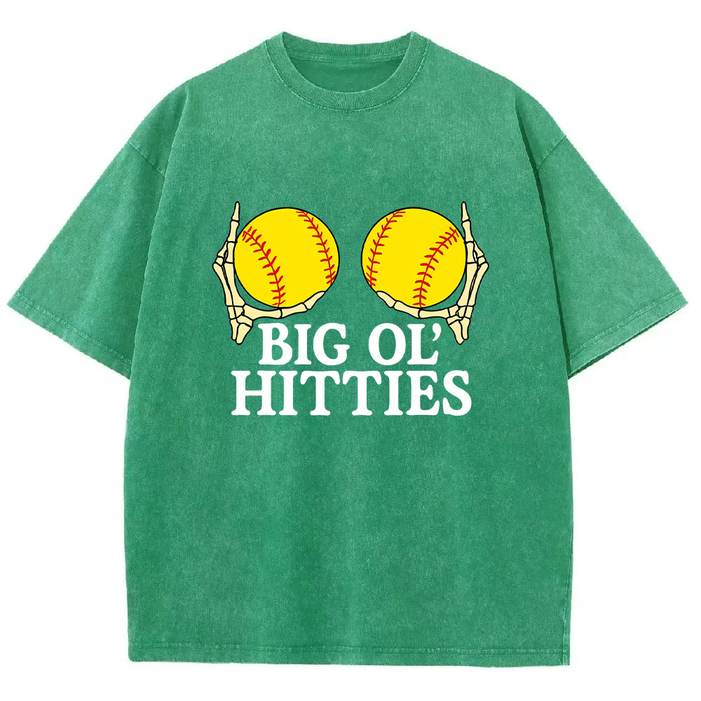 Big Ol Hitties Funny Softball Washed T-shirt