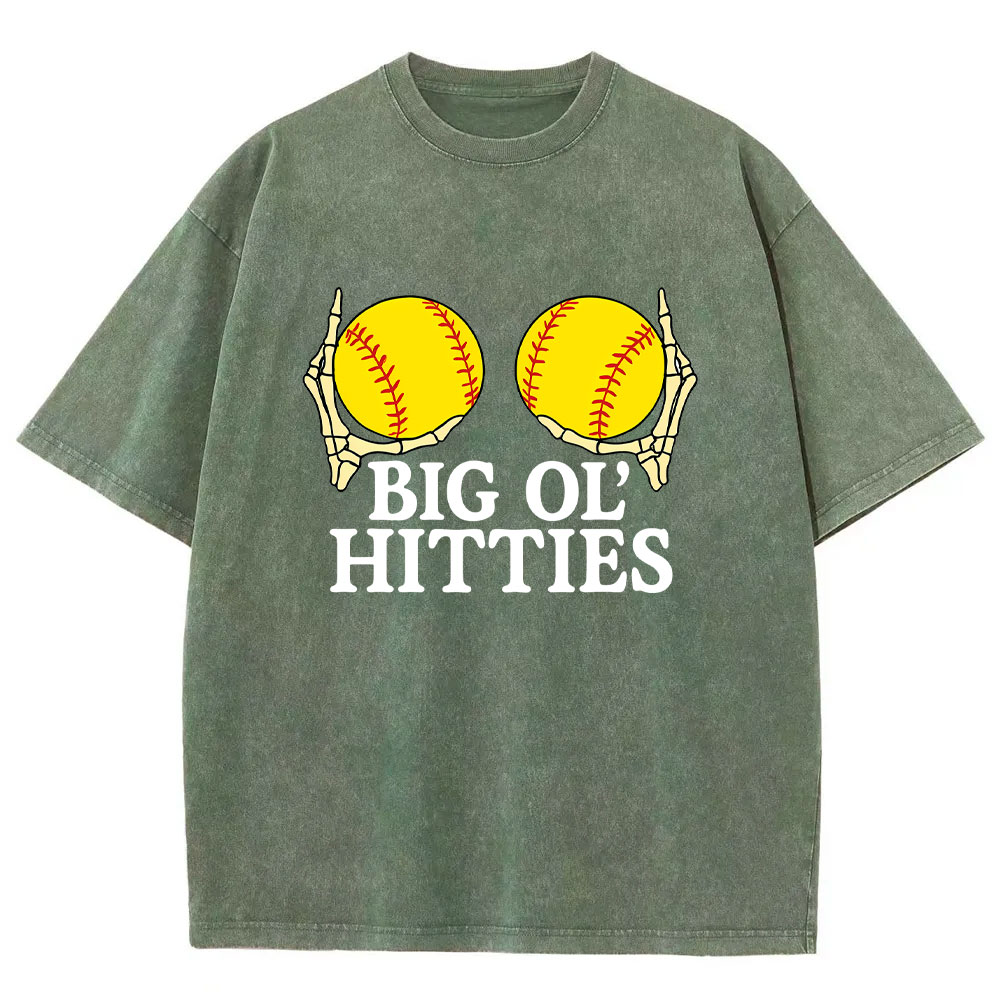 Big Ol Hitties Funny Softball Washed T-shirt