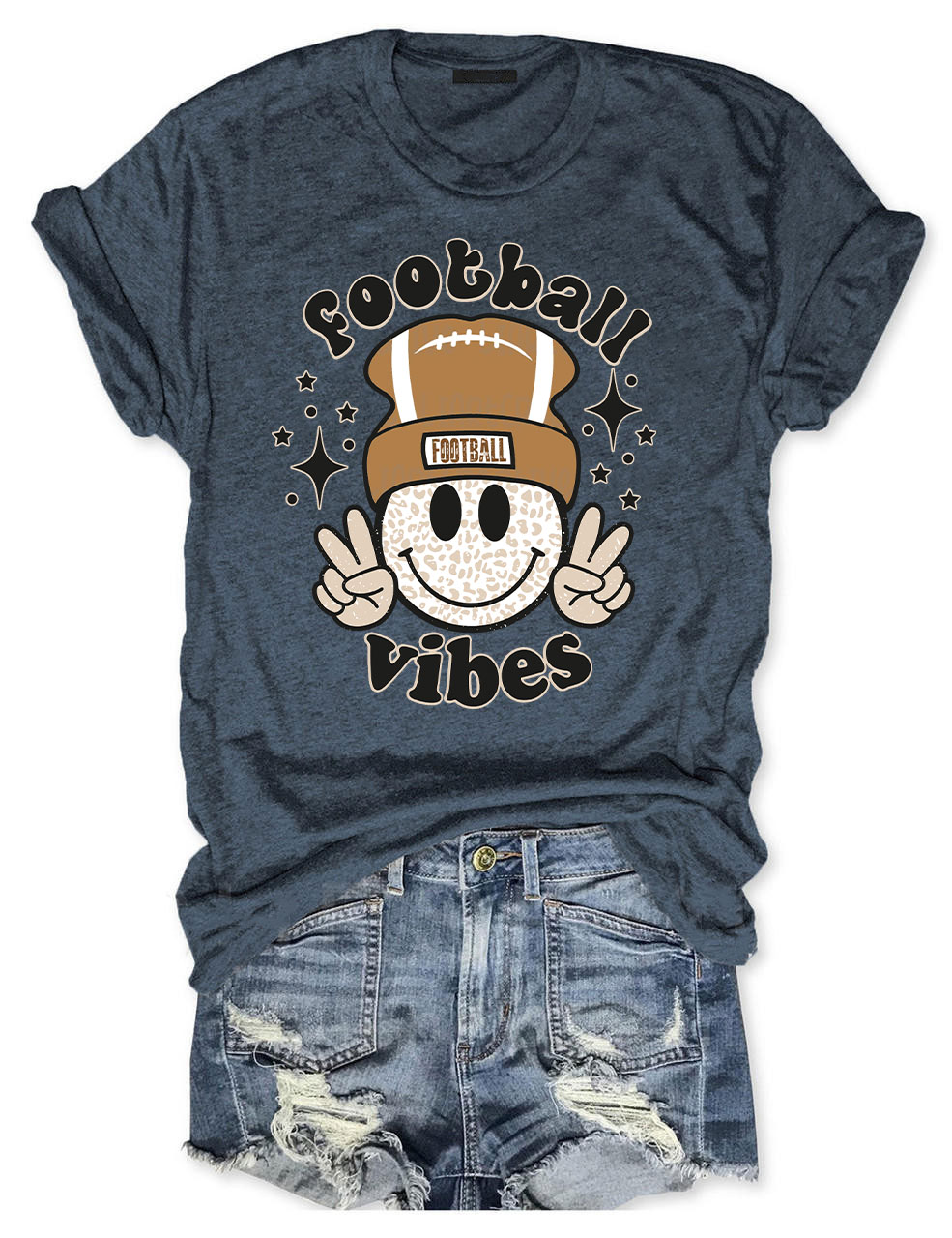 Football Vibes Beanie Happy Face T-Shirt