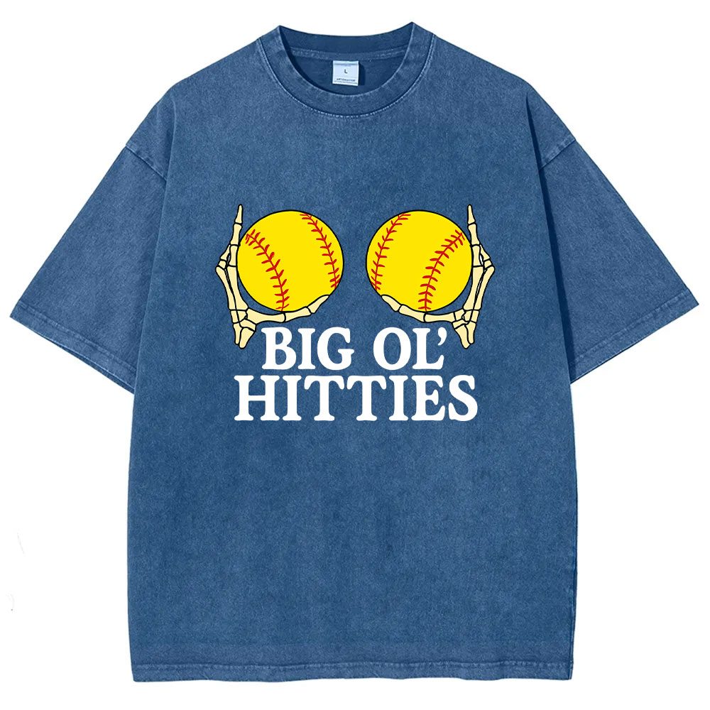 Big Ol Hitties Funny Softball Washed T-shirt