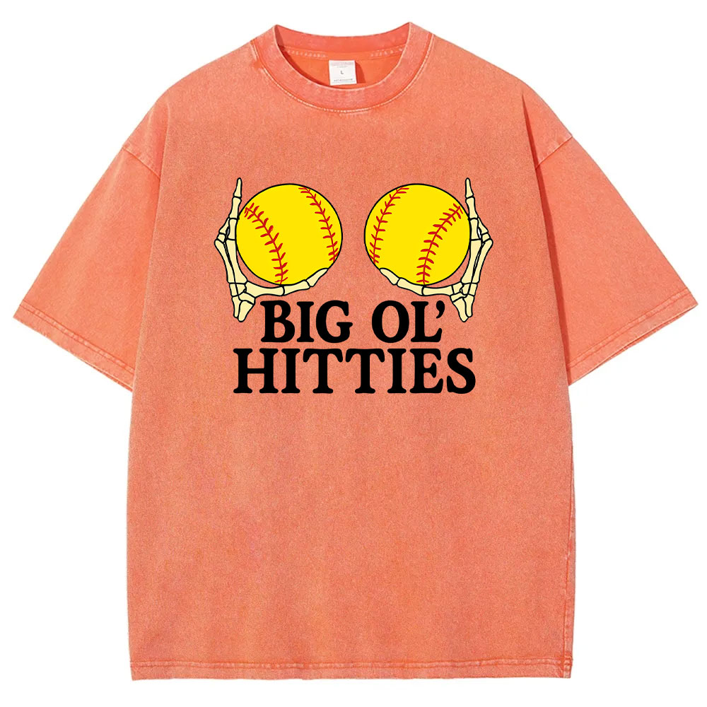 Big Ol Hitties Funny Softball Washed T-shirt