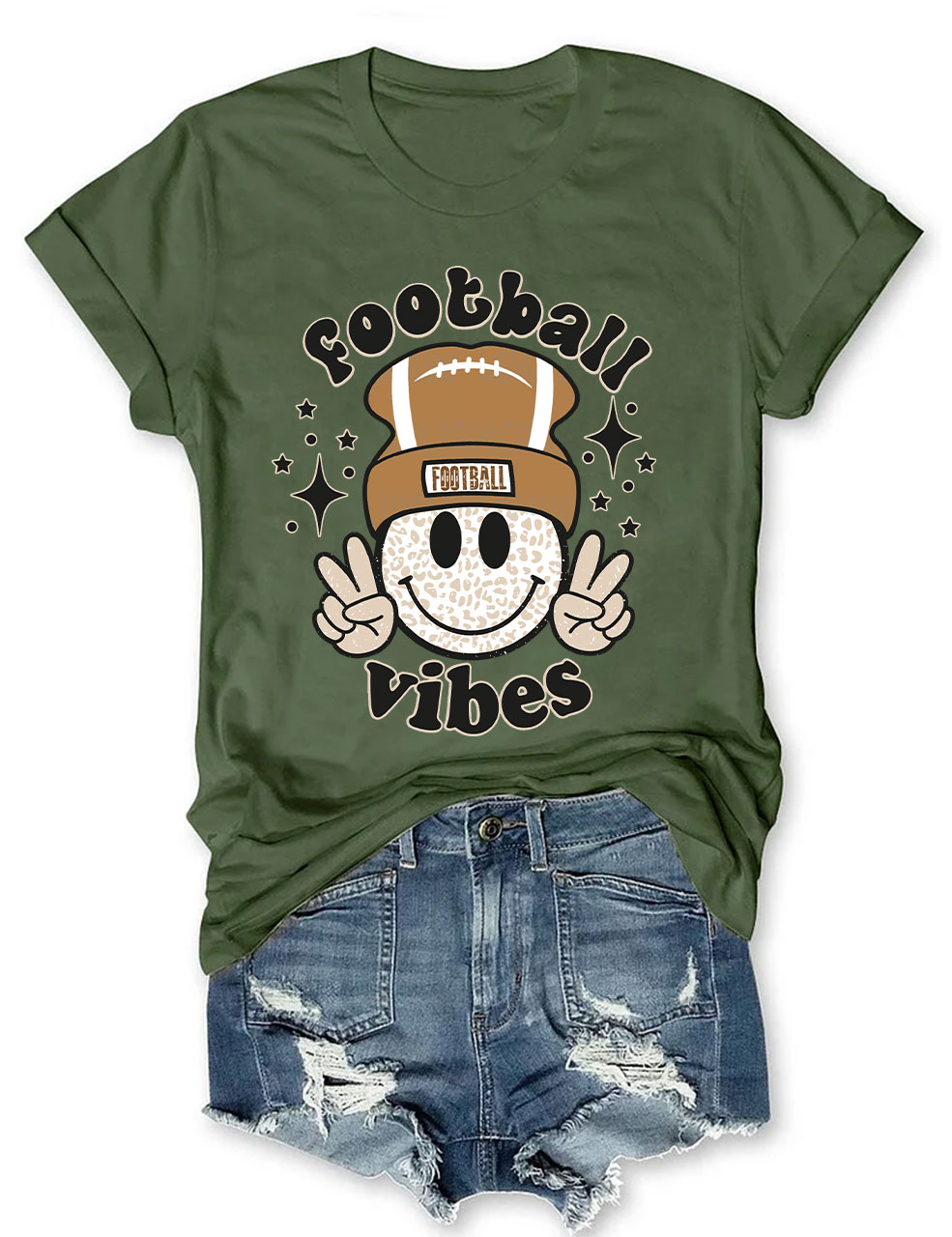 Football Vibes Beanie Happy Face T-Shirt