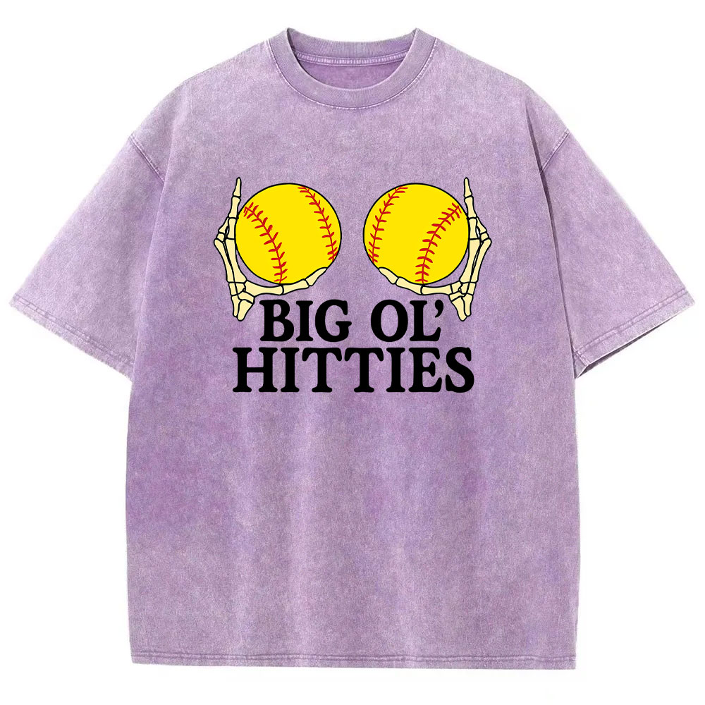 Big Ol Hitties Funny Softball Washed T-shirt