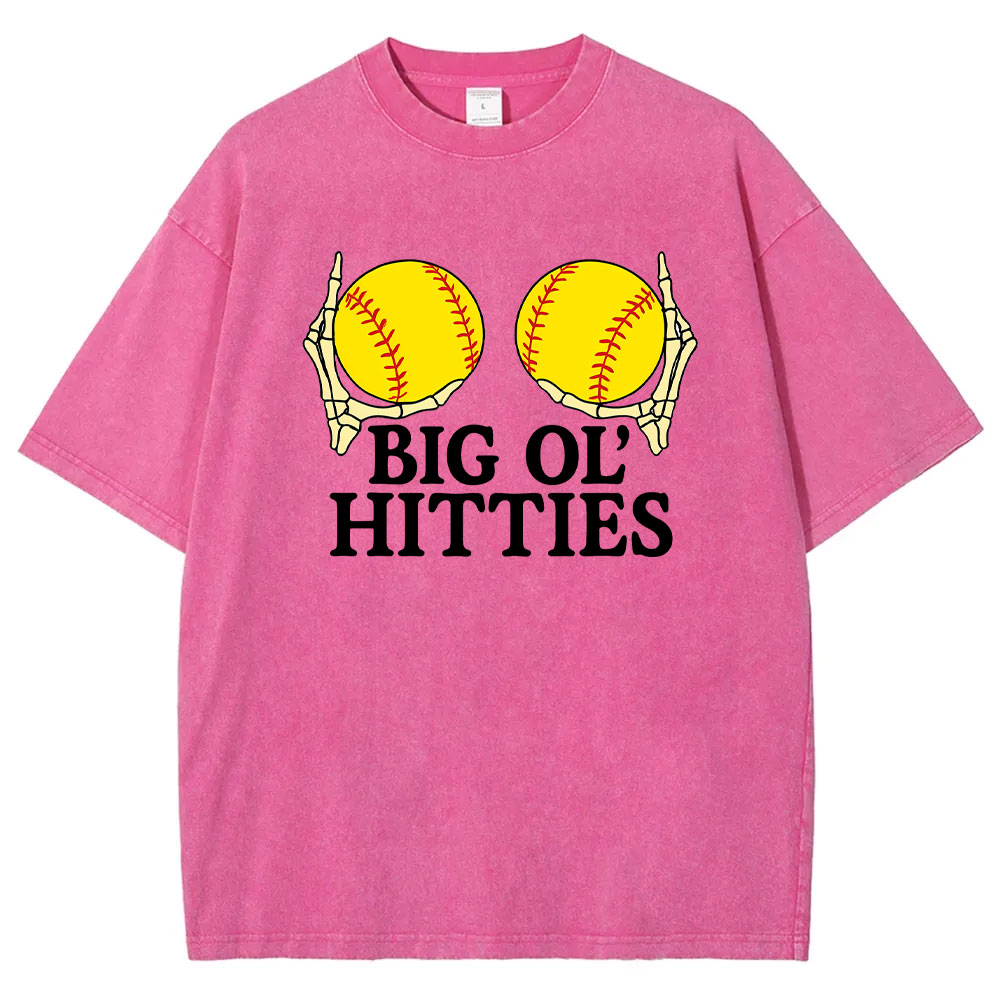 Big Ol Hitties Funny Softball Washed T-shirt