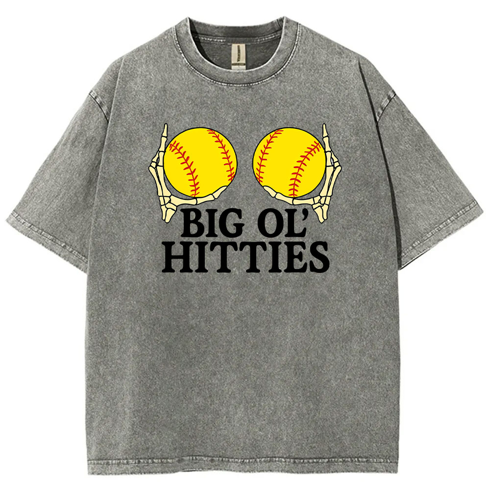 Big Ol Hitties Funny Softball Washed T-shirt