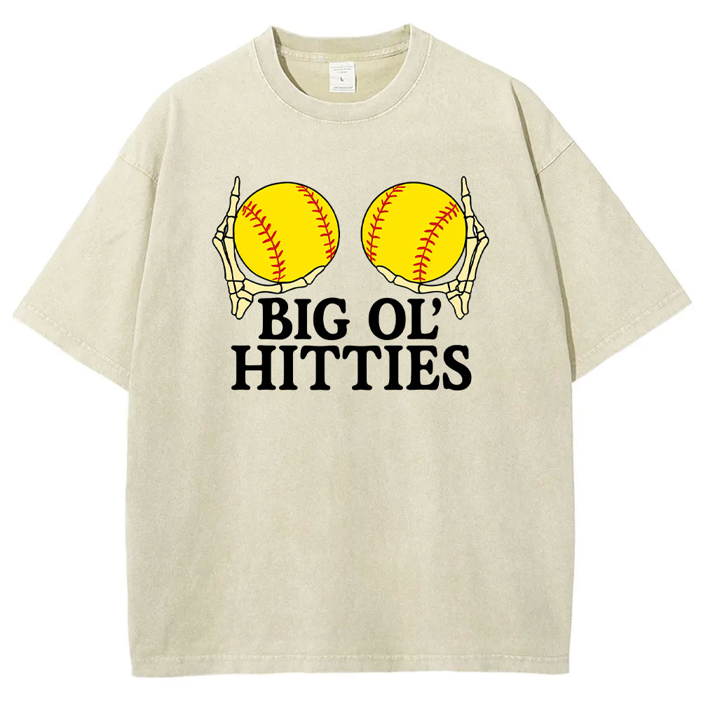 Big Ol Hitties Funny Softball Washed T-shirt