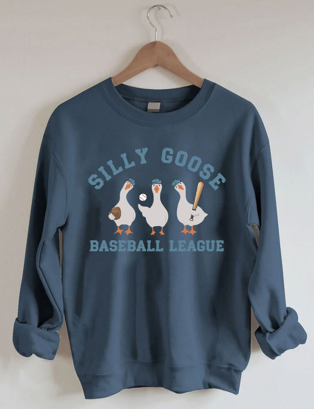 Embroidery Funny Silly Goose Baseball Sweatshirt