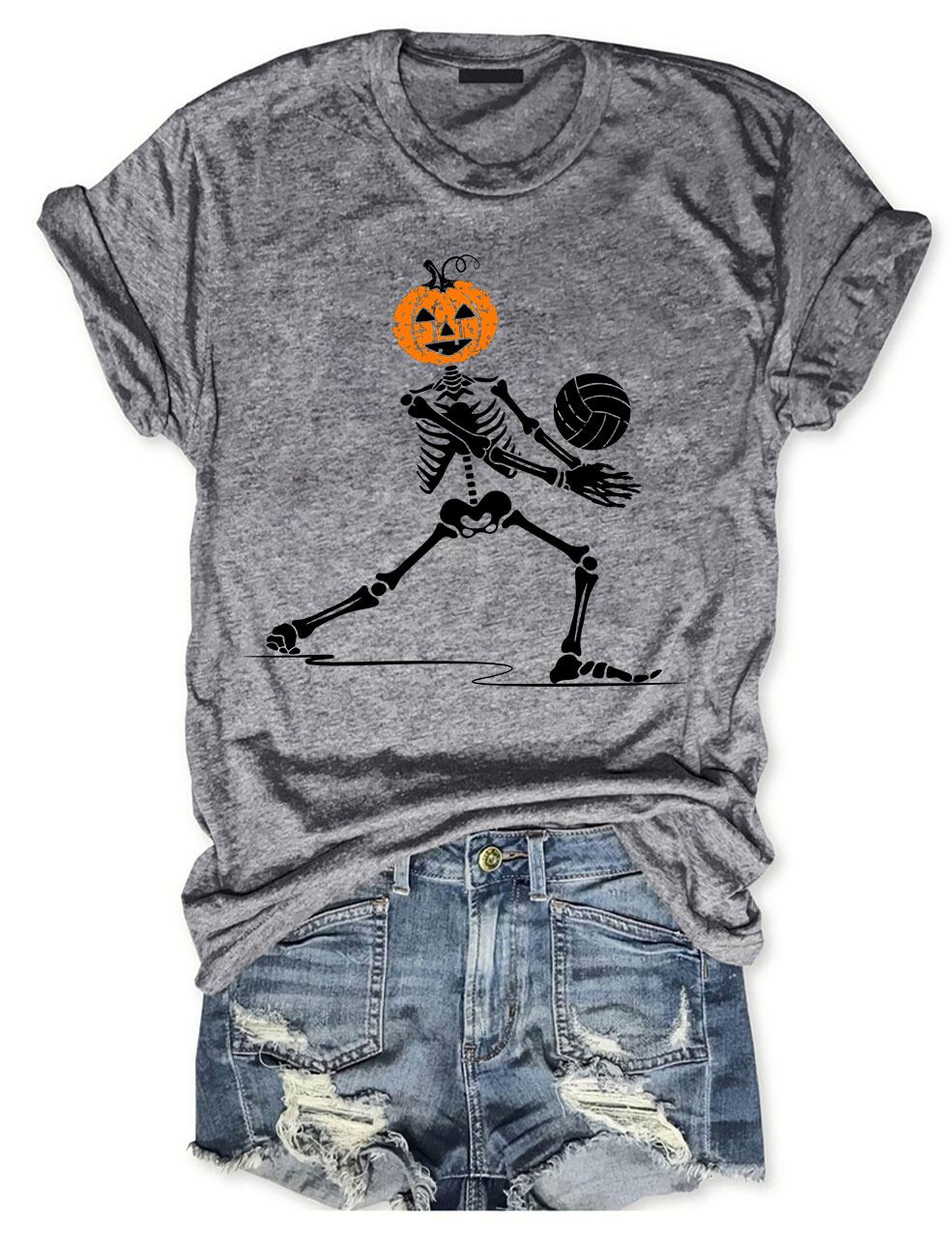Skeleton Volleyball Pumpkin T-shirt