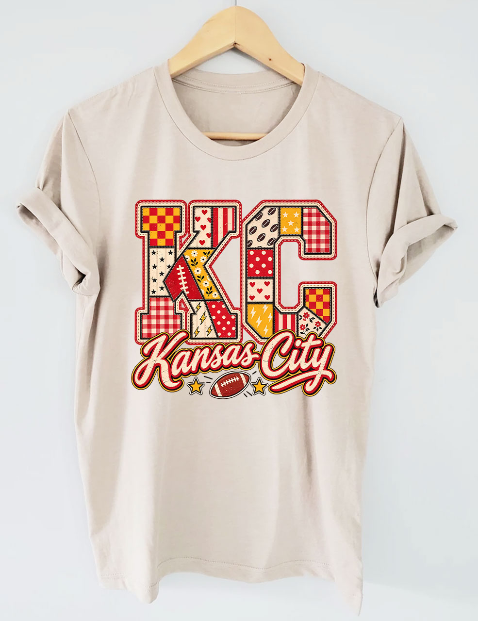 KC Kansas City Patchwork Football T-Shirt