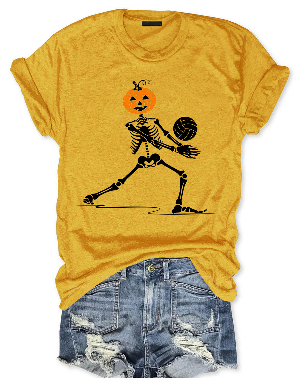Skeleton Volleyball Pumpkin T-shirt