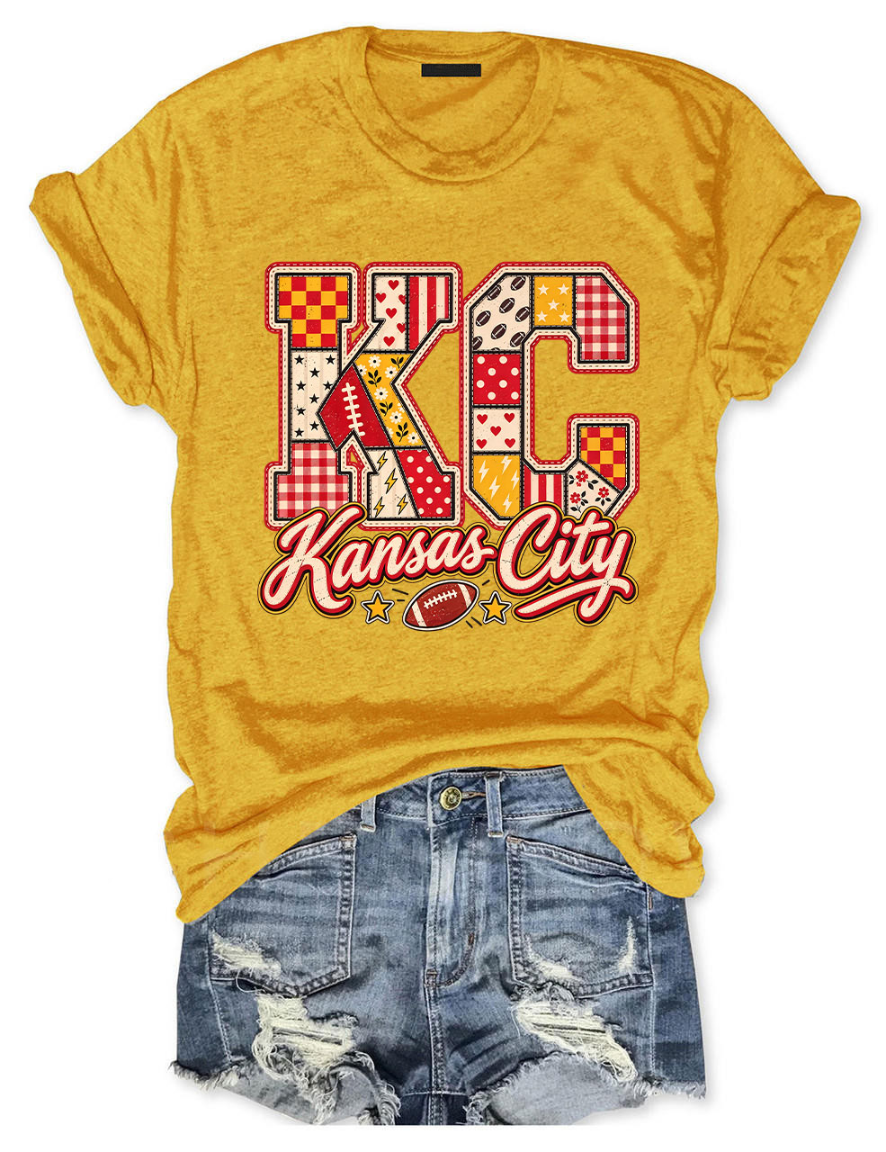 KC Kansas City Patchwork Football T-Shirt