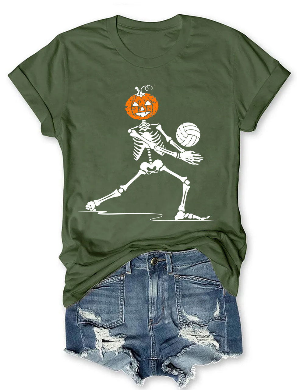 Skeleton Volleyball Pumpkin T-shirt