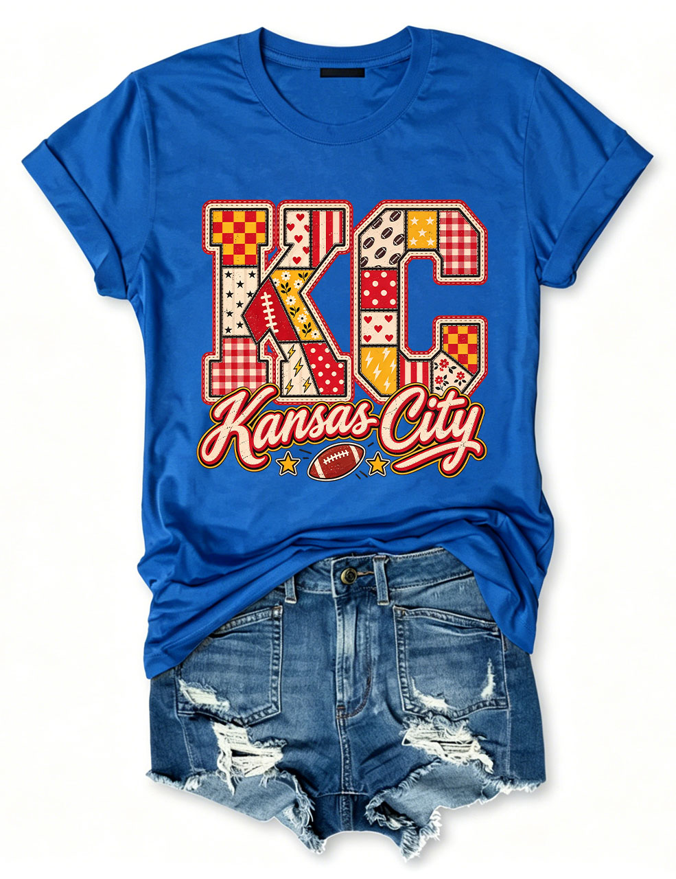 KC Kansas City Patchwork Football T-Shirt