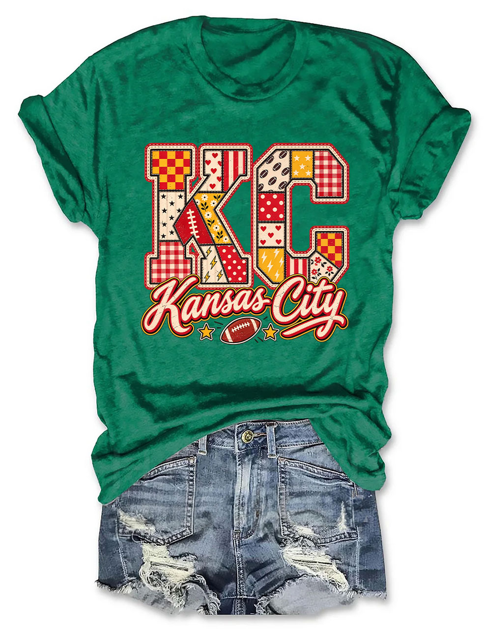 KC Kansas City Patchwork Football T-Shirt