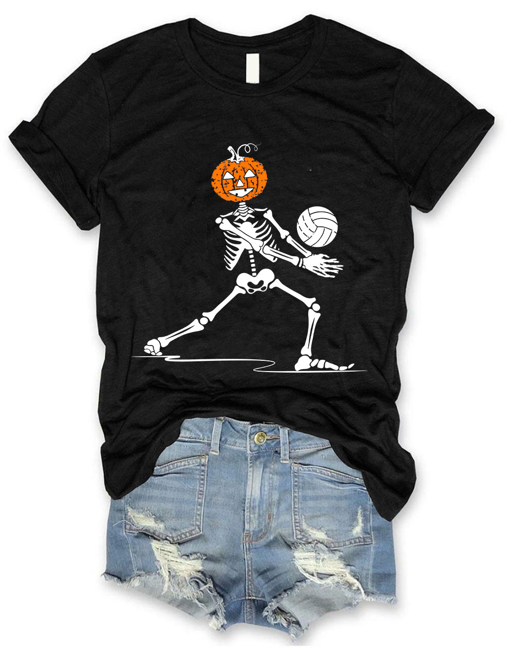 Skeleton Volleyball Pumpkin T-shirt