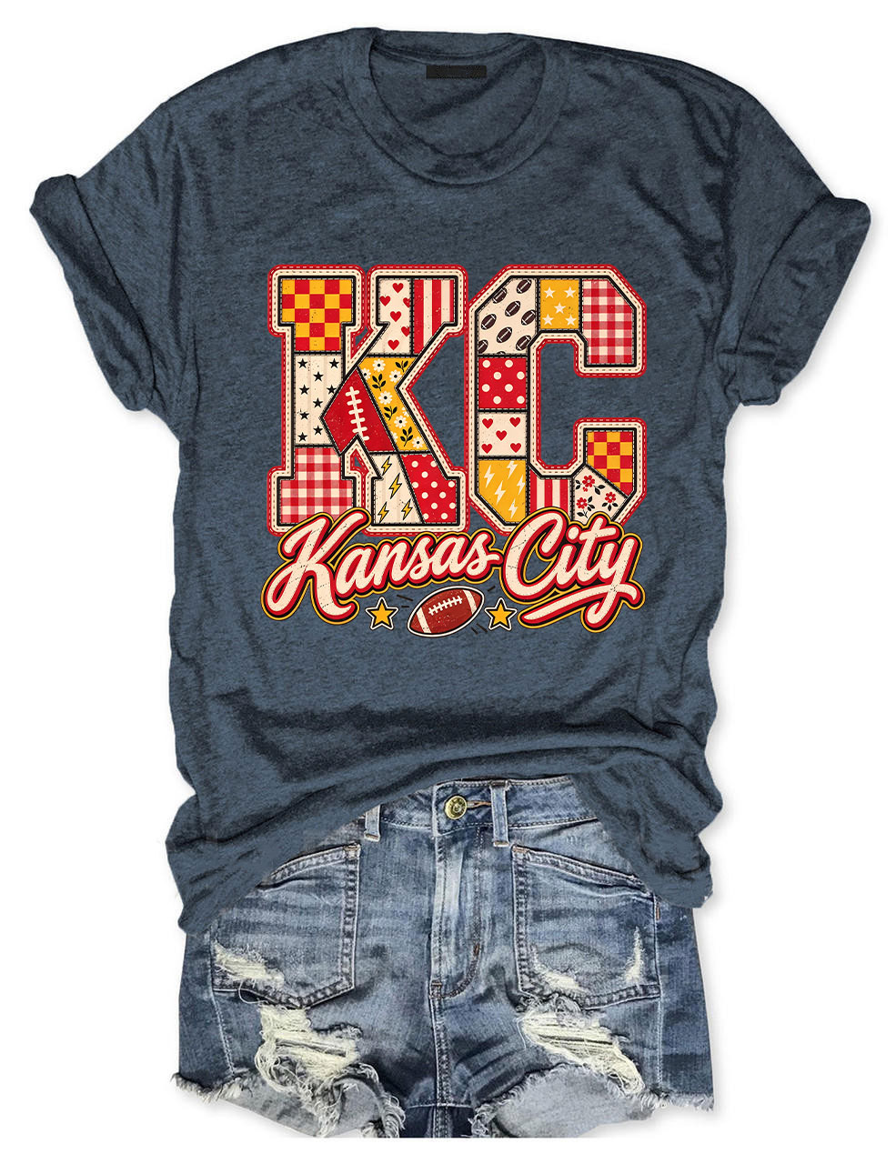 KC Kansas City Patchwork Football T-Shirt