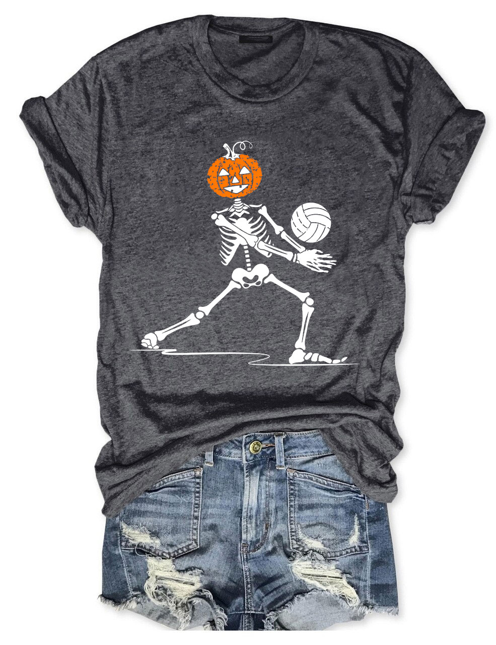 Skeleton Volleyball Pumpkin T-shirt